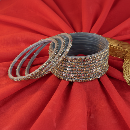Starlight Silver Glass Bangles with Gold Crystals (Set of 12)