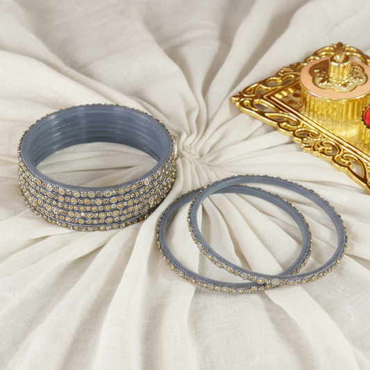 Starlight Silver Glass Bangles with Gold Crystals (Set of 12)