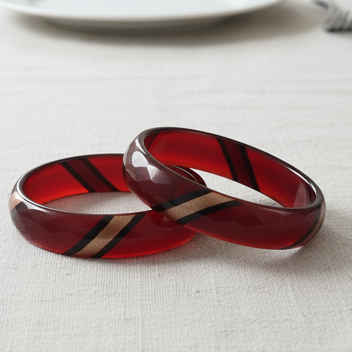 Ruby Red Faceted Glass Kada Bangle Set (2 Pcs)
