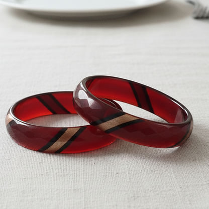 Ruby Red Faceted Glass Kada Bangle Set (2 Pcs)