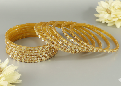 Bridal Bling: Golden Glass Bangles with Star Dust Finish, 12 Pcs
