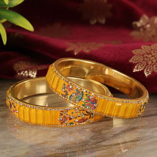 Jaipuri Bloom: Luxury Yellow & Gold Bangle Set (2)