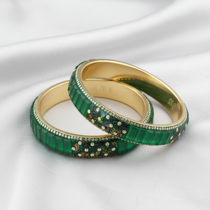 Luxury Look: The Green Metal  Flower Set – 2 Designer Kadas