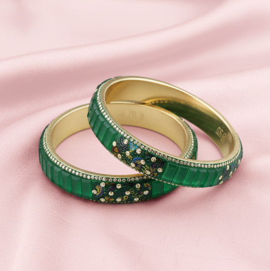 Luxury Look: The Green Metal  Flower Set – 2 Designer Kadas