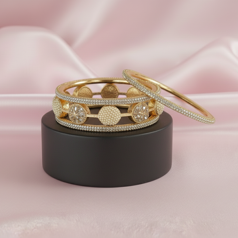 Regal Gold & Pearl: Lakh Luxe Flower Kada Set (2-Pack)