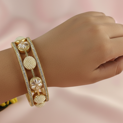 Regal Gold & Pearl: Lakh Luxe Flower Kada Set (2-Pack)