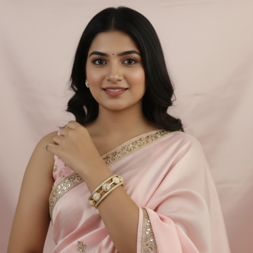 Regal Gold & Pearl: Lakh Luxe Flower Kada Set (2-Pack)