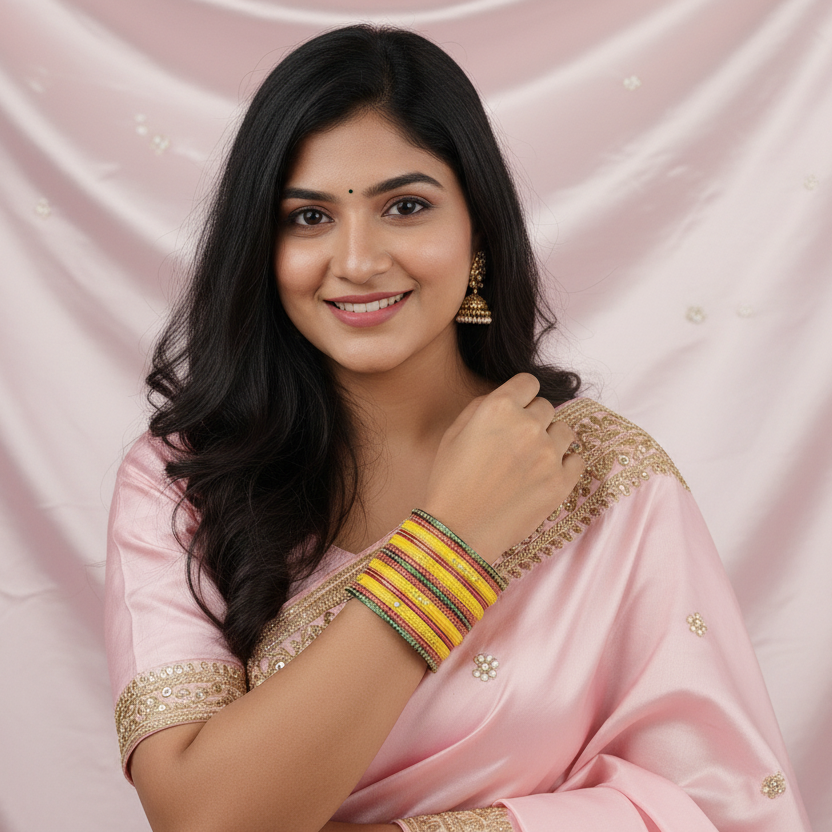 Peacock Palette: Designer  Kada Set (10-PC) with Multi-Color Enamel Work