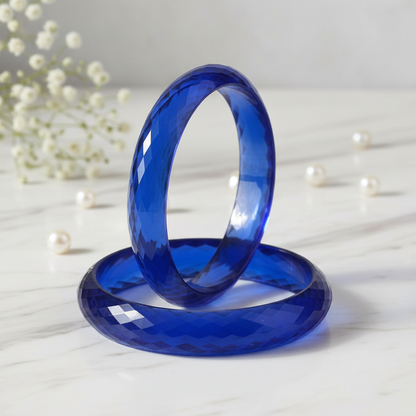 Blue Acrylic Kada Set | Diamond-Cut Glossy Finish Bangles for Women & Girls | Pack of 2