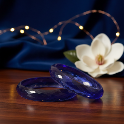 Blue Acrylic Kada Set | Diamond-Cut Glossy Finish Bangles for Women & Girls | Pack of 2