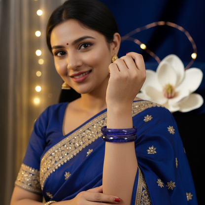 Blue Acrylic Kada Set | Diamond-Cut Glossy Finish Bangles for Women & Girls | Pack of 2