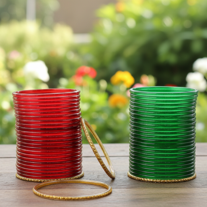 Classic Glass Bangles Set – 104 Pieces | Red & Green Elegance