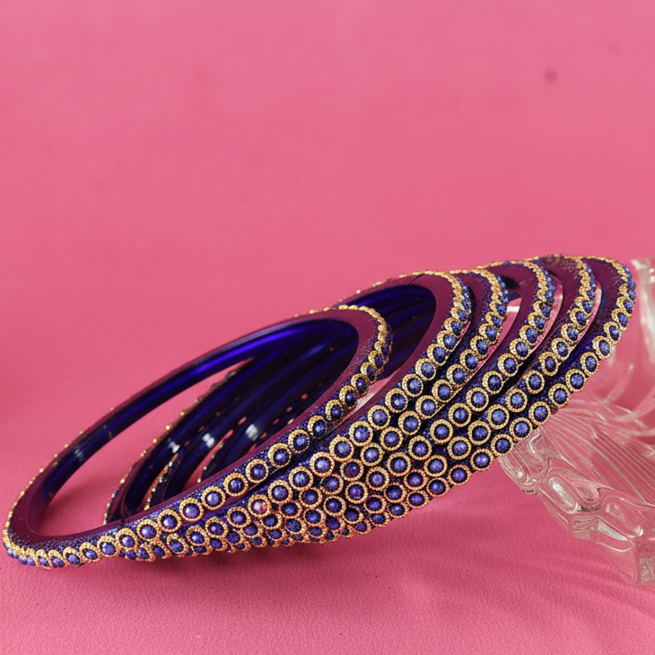 Regal Shine – Royal Blue & Gold Glass Bangles (12 Pieces)