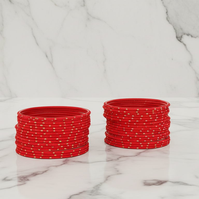 Classic Red Metal Bangles with Golden Dot Design – Pack of 48