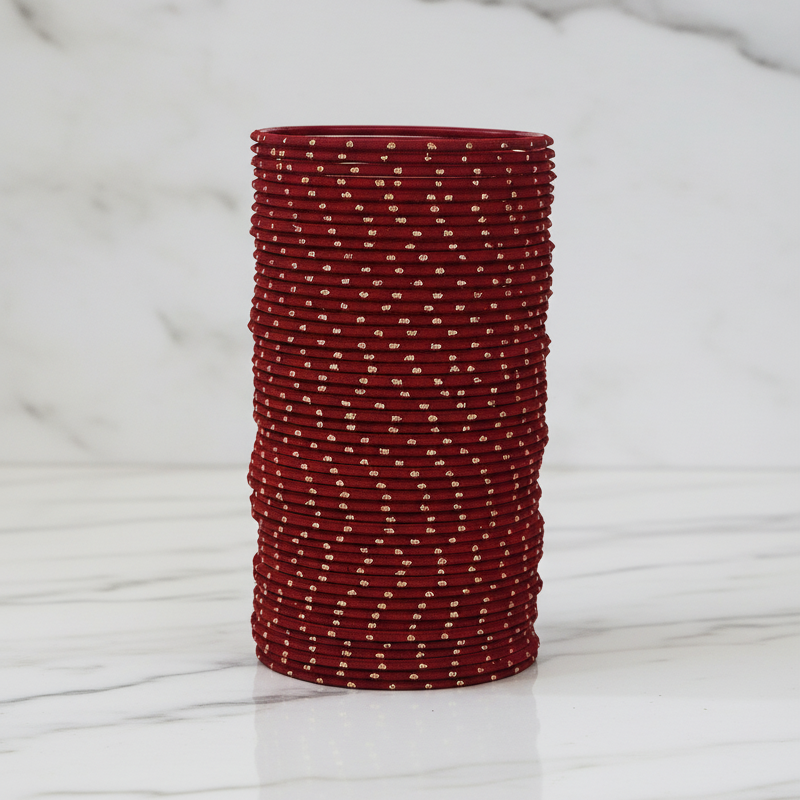 Elegant Maroon Metal Bangles with Golden Dot Design – Pack of 48