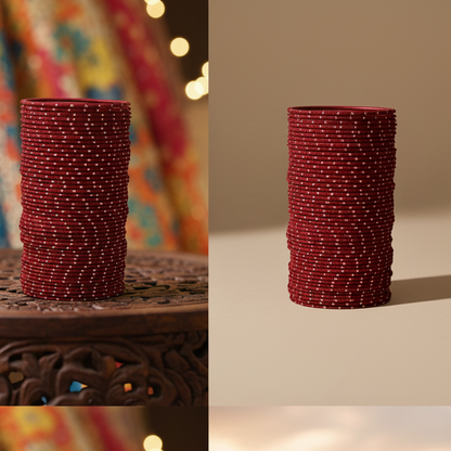 Elegant Maroon Metal Bangles with Golden Dot Design – Pack of 48