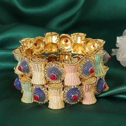 Rajwadi Kangan Set for Women & Girls | Traditional Kada with Zircon Stones & Multi-Color Enamel Work-Pack of 2