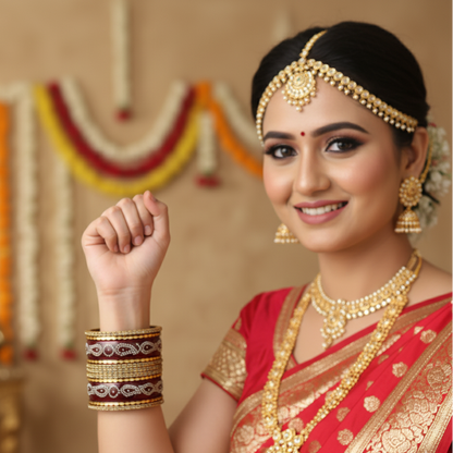 ✨ Maroon Lac Zircon Diamond Stone Bangles – Pack of 10