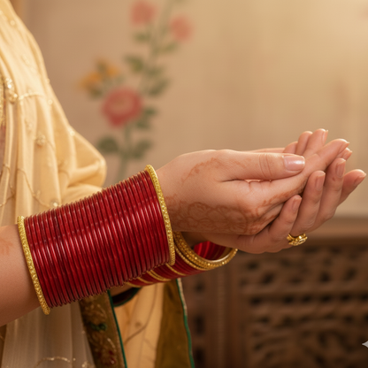 Classic Glass Bangles Set – 104 Pieces | Red & Green Elegance