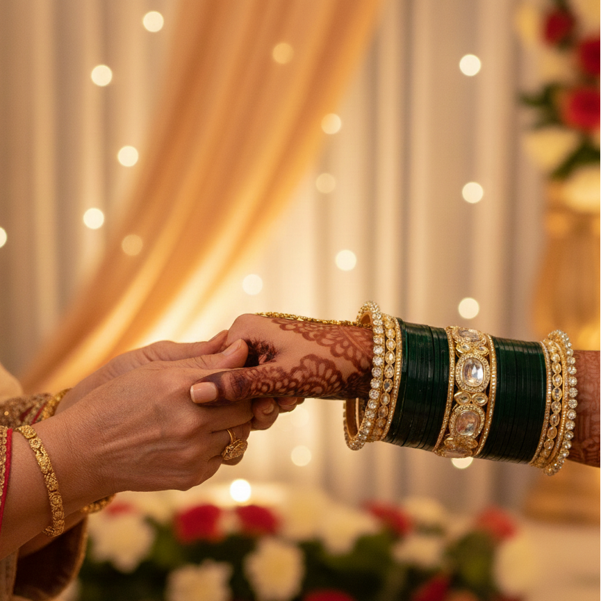 Bridal Gold Metal Chuda Set | Zircon Diamond Studded Bangles for Women | Traditional Wedding Set of 70