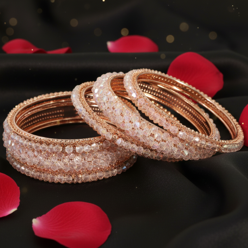 Elegant Cream  Metal Kada Bangle Set – Set of 6 Stylish Bangles