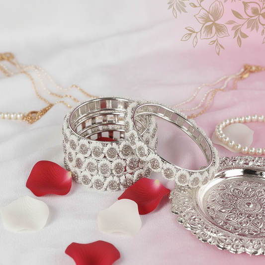 Radiant Silver Pearl Stone Kada