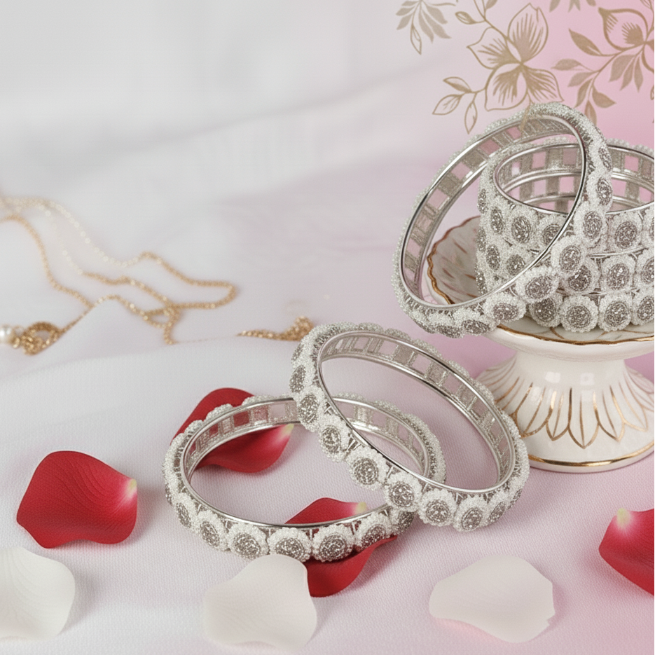 Radiant Silver Pearl Stone Kada