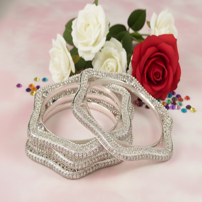 Elegant Silver Star Kada – Designer Wavy Bangle with Intricate Detailing & Glossy Finish