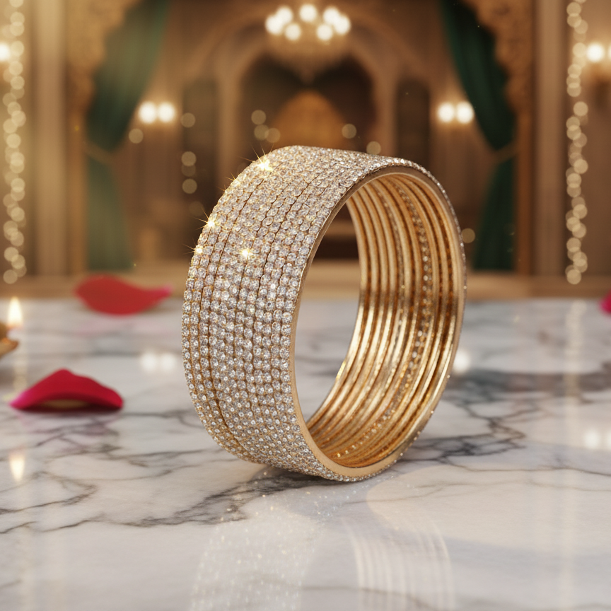 Golden-Toned Zirconia Bangles