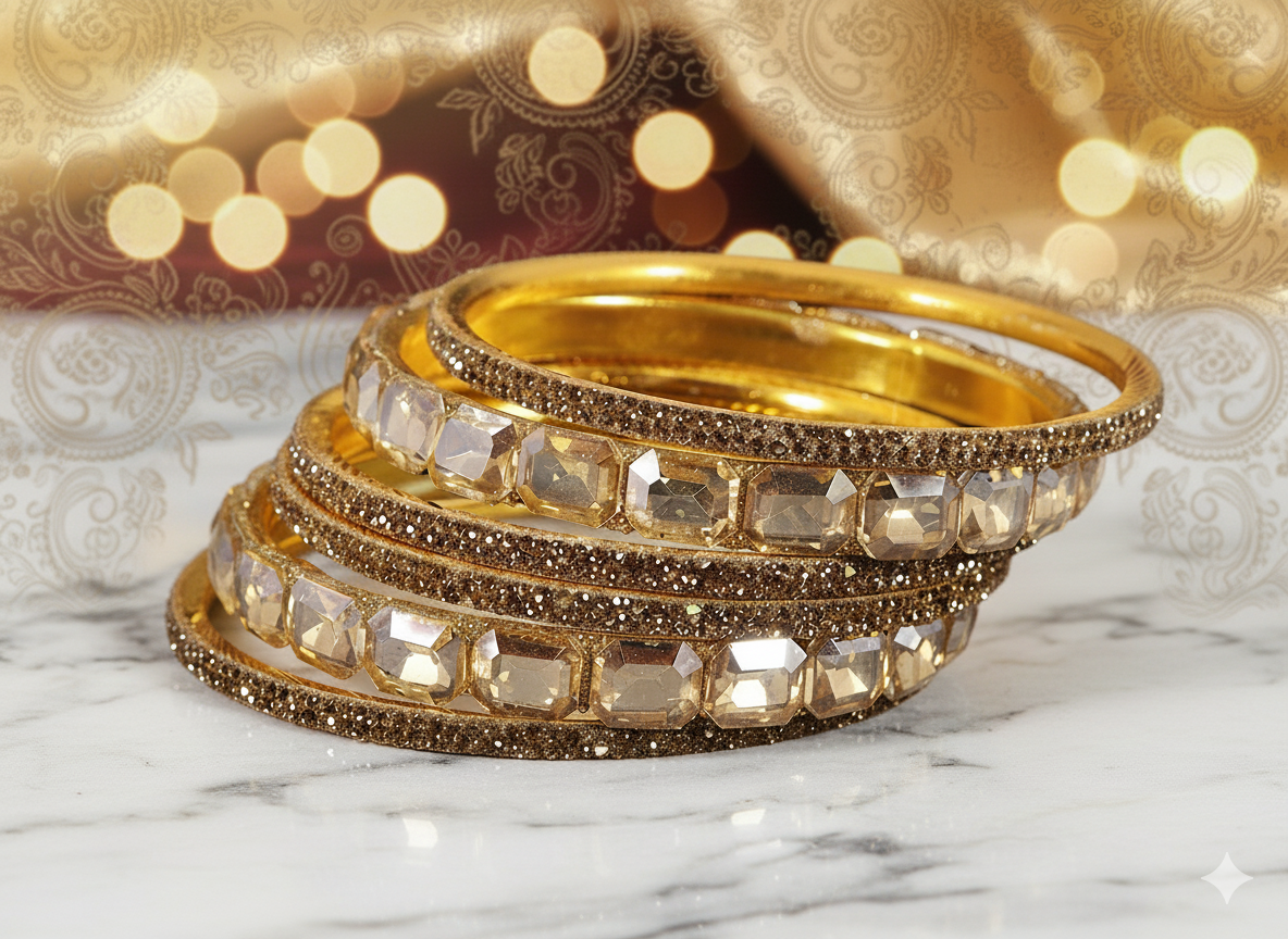 Golden Stone Bangles – Crystal-Cut Metal Set set of 2