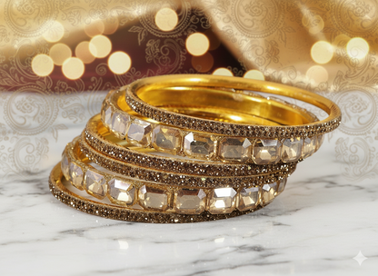 Golden Stone Bangles – Crystal-Cut Metal Set set of 2