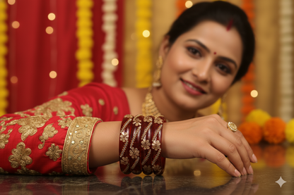 Red Floral Designer Glass Bangle Set of 2 – Stone & Bead Work