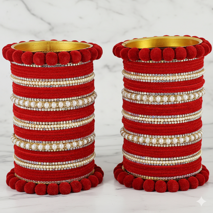 Red Velvet Bridal Chuda – With Zircon & Pearl Detailing