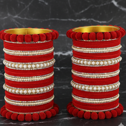 Red Velvet Bridal Chuda – With Zircon & Pearl Detailing