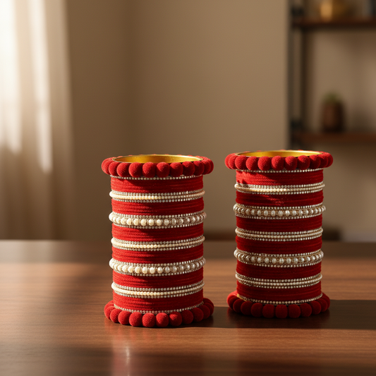 Red Velvet Bridal Chuda – With Zircon & Pearl Detailing