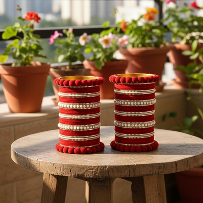 Red Velvet Bridal Chuda – With Zircon & Pearl Detailing