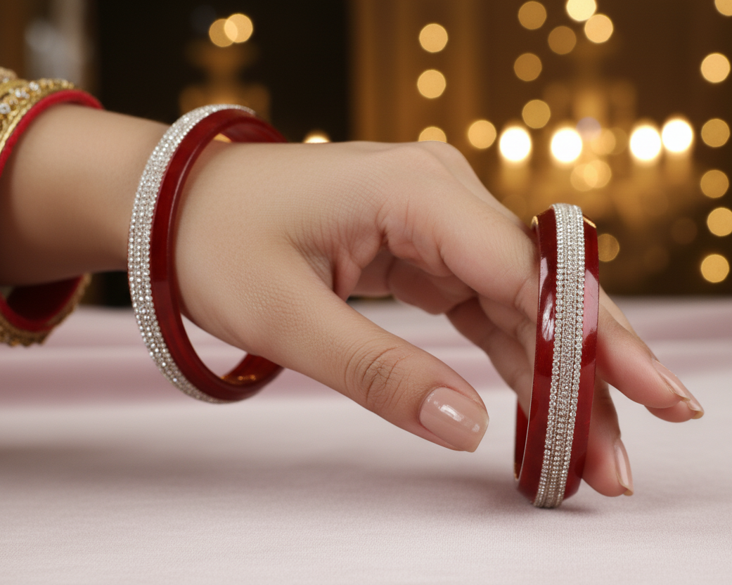 Sparkling Red Acrylic Bangles with Aurora Borealis Crystal Work- Pack of 2