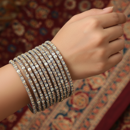 Starlight Silver Glass Bangles with Gold Crystals (Set of 12)