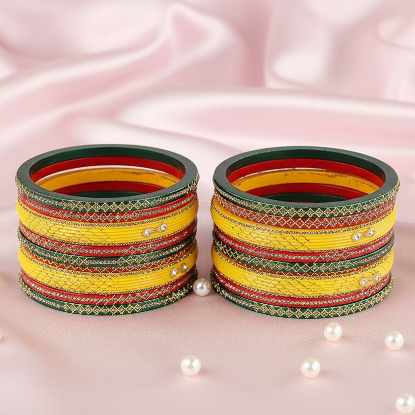 Peacock Palette: Designer  Kada Set (10-PC) with Multi-Color Enamel Work