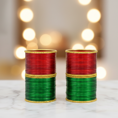 Classic Glass Bangles Set – 104 Pieces | Red & Green Elegance