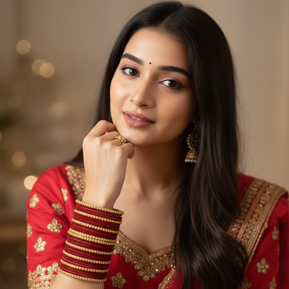 Royal Glow – Maroon Velvet & Glass Bangles Set (34 Pieces)