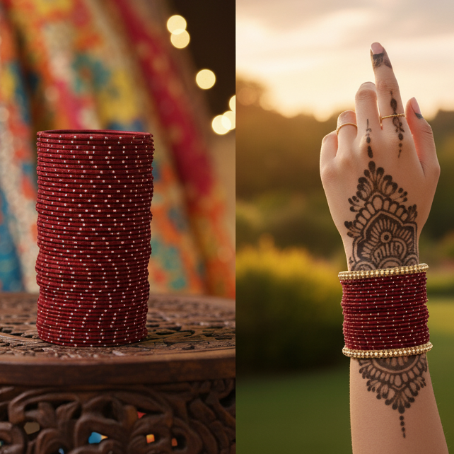 Elegant Maroon Metal Bangles with Golden Dot Design – Pack of 48