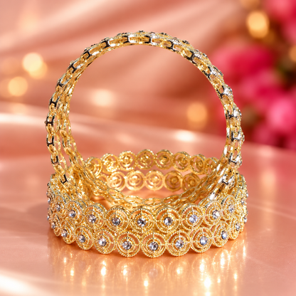 Premium Gold Plated With Sparkling Crystal Stones Bangles Set -Set Of 4