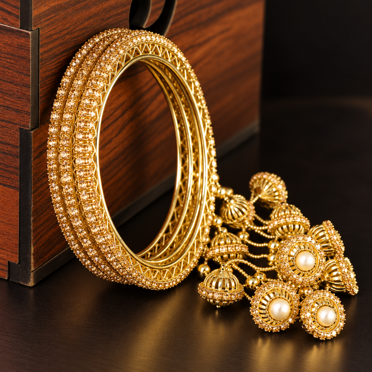 Premium Gold Plated Latkan Bangles Set with Golden Stone Work - Set Of 4