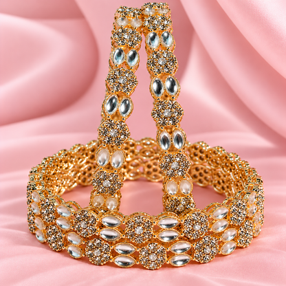 Gold Plated & Crystal Stone Studded Designer Bangles Set - Set Of 4