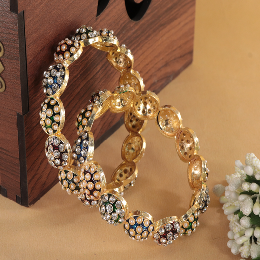 NMII Radiance Multicolor Crystal & Pearl Kada Bangles for Women