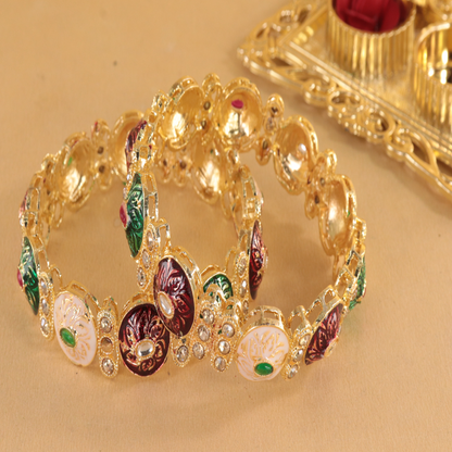 Antique Finish Gold Kada with Meenakari Work