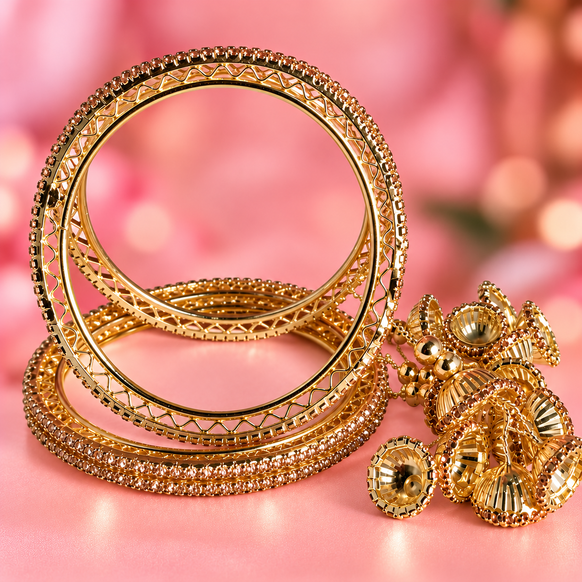 Premium Gold Plated Latkan Bangles Set with Golden Stone Work - Set Of 4