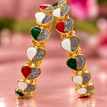Designer Gold Tone Multicolor Meenakari Stone Bangel Set - Set Of 2