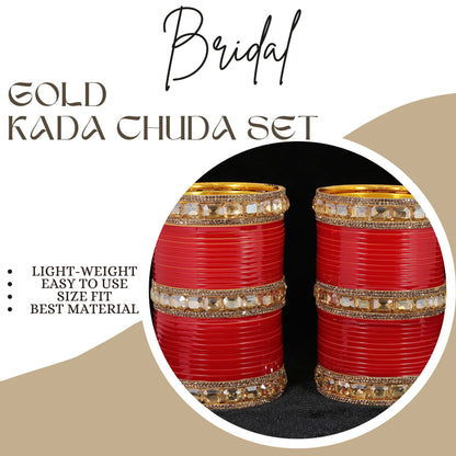 Red Acrylic Bridal Chuda – With Golden Diamond-Cut Stone Kada